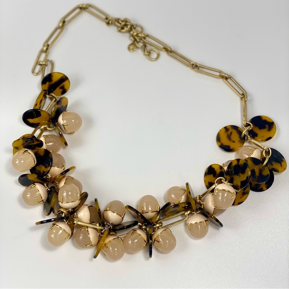 J. Crew Gold Tone Chain And Acrylic Necklace, 30”, signed, EUC